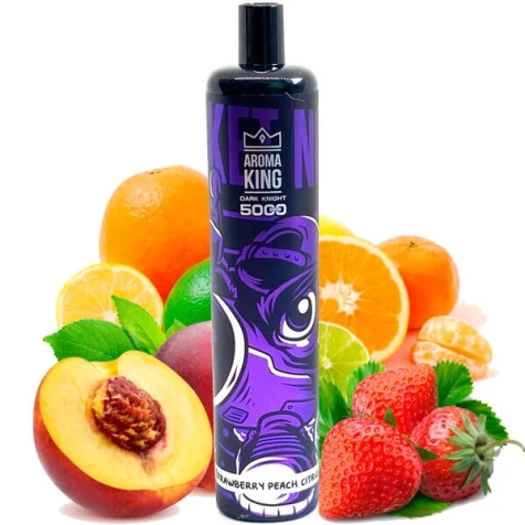 Безнікотинова Одноразова Електронна Сигарета Aroma King Dark Knight Strawberry Peach Citrus (Полуниця Персик Цитрус) (5000 Затяжок)